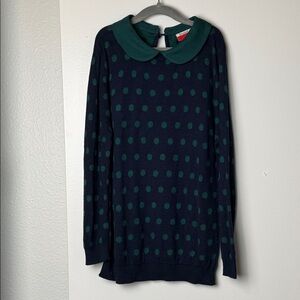 Modcloth Navy Sweater with Green Polka Dots and Peter Pan Collar